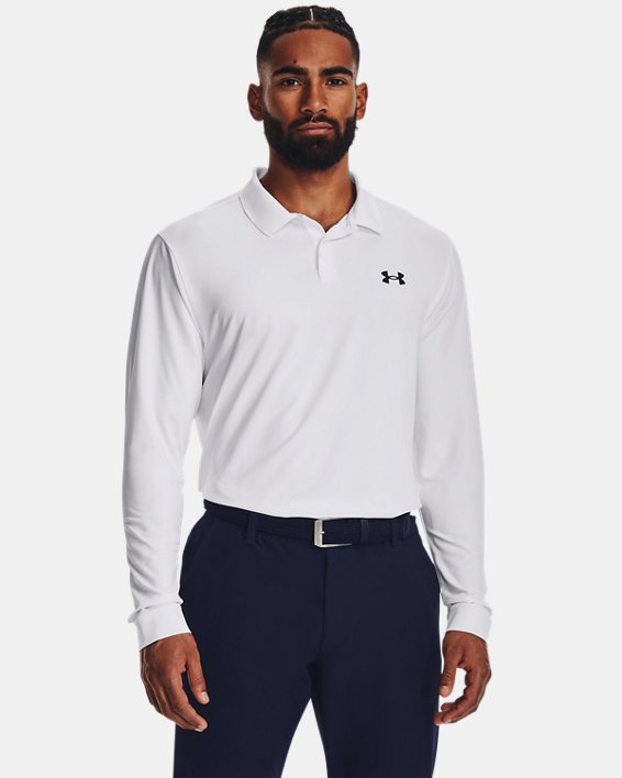 Men's UA Matchplay Long Sleeve Polo, White, pdpMainDesktop image number 0